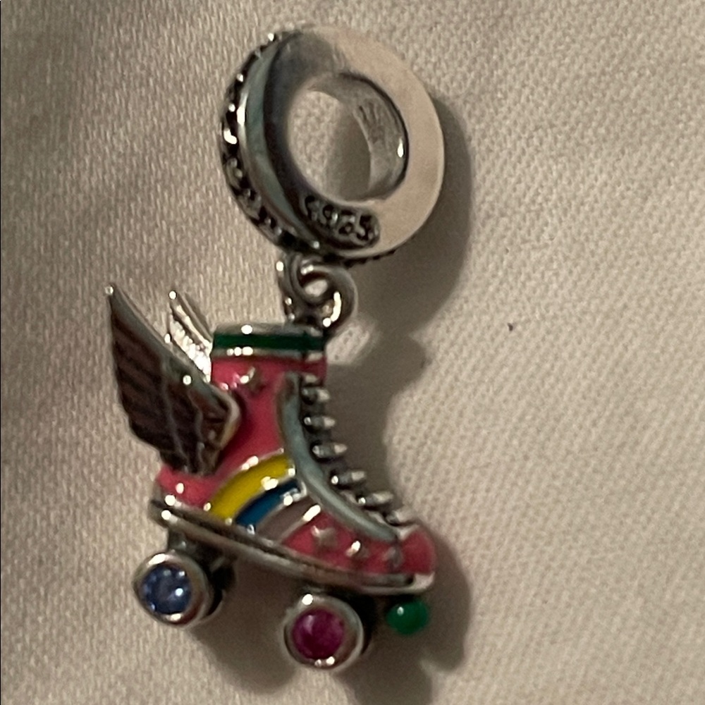 925 Sterling Silver Colorful Roller Skate Charm Pendant with Wings - Picture 2 of 14